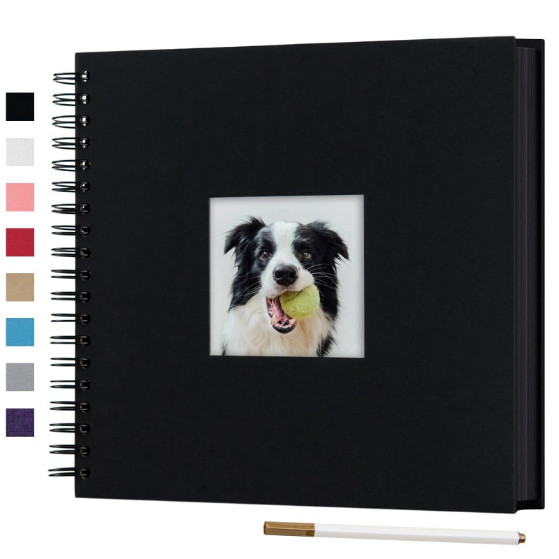 Gearchic 10 x 10 Inch DIY Scrapbook Photo Album with Window Design Cover 80 Pages Craft Paper Memory Book for Weeding Anniversary Travel and Baby (Black) - Image 1